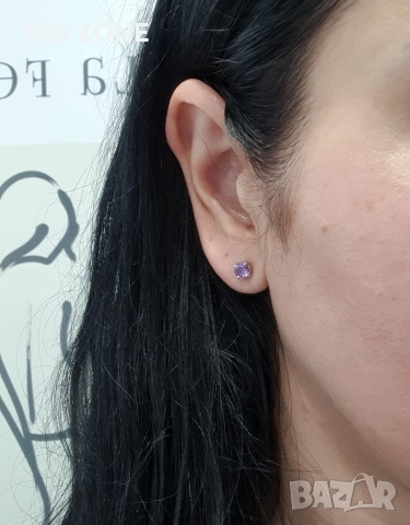 Сребърни обеци с естествен аметист., снимка 3 - Обеци - 52874985