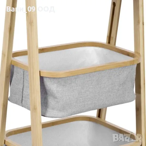 Сгъваема бамбукова етажерка с текстилни кошници , снимка 5 - Етажерки - 49740511