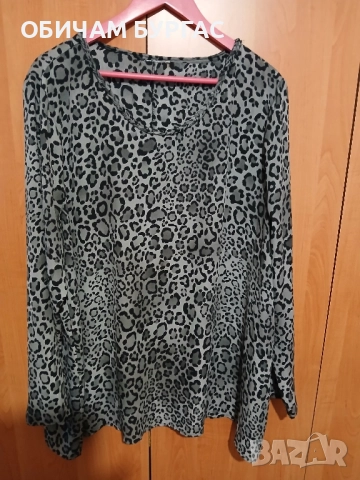 4xl ЕФЕКТНА БЛУЗКА В СИВ ЦВЯТ С ЛЕОПАРДОВ ПРИНТ/ръкавите се скъсяват/, снимка 3 - Блузи с дълъг ръкав и пуловери - 51467142