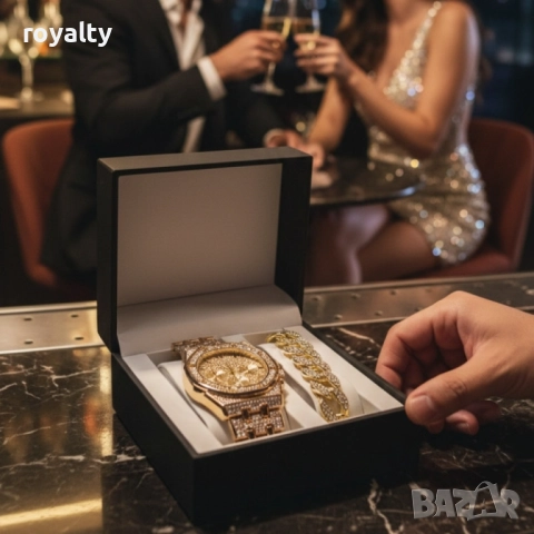 Универсален комплект часовник и гривна с кубинска плетка, снимка 4 - Бижутерийни комплекти - 52122411