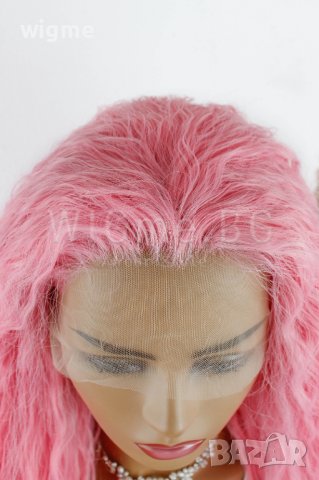 Дълга къдрава розова лейс фронт перука Уенди, снимка 6 - Аксесоари за коса - 38293643