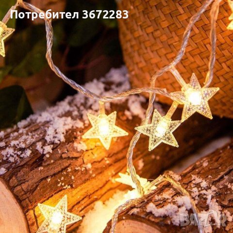 Светещи коледни LED лампички със звездички с щепсел, снимка 4 - Лед осветление - 43466237