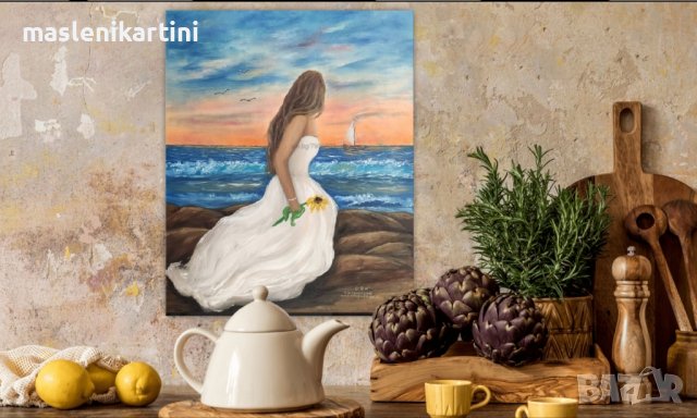 Море и жена маслена картина , снимка 4 - Картини - 36210237