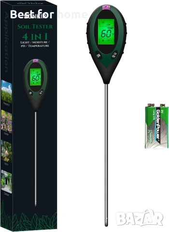 Sonkir pH метър за почва, 4-в-1 тестер за влажност на почвата/светлина/pH/температура