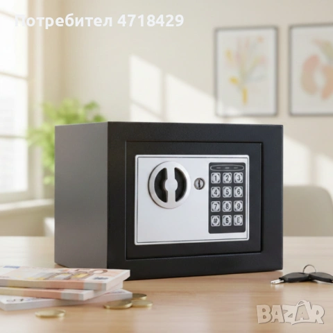 Електронен сейф с кодова клавиатура и резервен механичен ключ – 4.6L, включени батерии и монтажни бо
