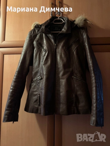 Бутиково дамско яке от естествена кожа с качулка и естествен пух, снимка 7 - Якета - 53240681