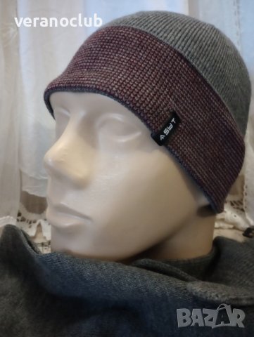 Мъжки плетен комплект Шапка Шал Ръкавици Сив, снимка 6 - Шапки - 42960103