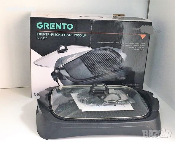 Електрическа скара Grento GL3420, 2000 W, прозрачен капак, незалепващо покритие, снимка 3 - Скари - 43450048