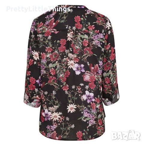 Дамска черна риза с цветя F&F UK14, снимка 3 - Ризи - 32726754