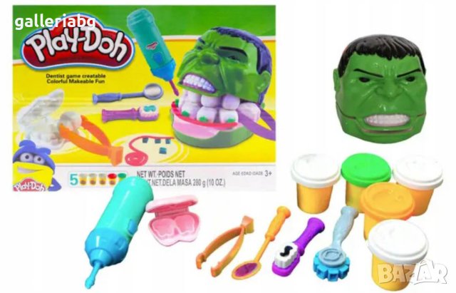 Зъболекарски комплект на Хълк с пластилин Play-Doh, снимка 2 - Пластелини, моделини и пясъци - 44065672