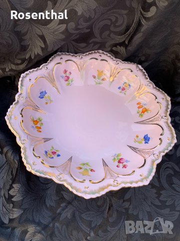 Голяма фруктиера на столче - розов карловарски порцелан, снимка 5 - Сервизи - 34730149