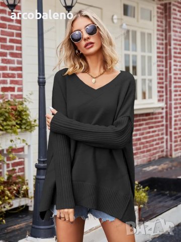 Дамски моден с голям размер секси пуловер с V-образно деколте, 3цвята - 023, снимка 13 - Блузи с дълъг ръкав и пуловери - 43204735