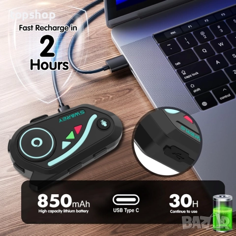 Нови 2 бройки интеркоми SWAREY V8 Мотоциклетни Bluetooth слушалки, интерком за каска с FM ..., снимка 17 - Аксесоари и консумативи - 52339648