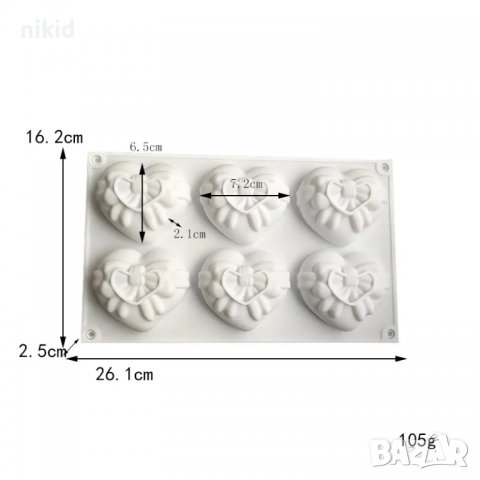 3D 6 сърца сърце панделка панделки подарък силиконов молд форма фондан гипс глина сапун шоколад мус, снимка 4 - Форми - 39746918