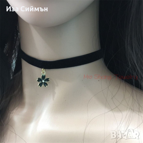 Черен чокър, снимка 2 - Колиета, медальони, синджири - 36437186