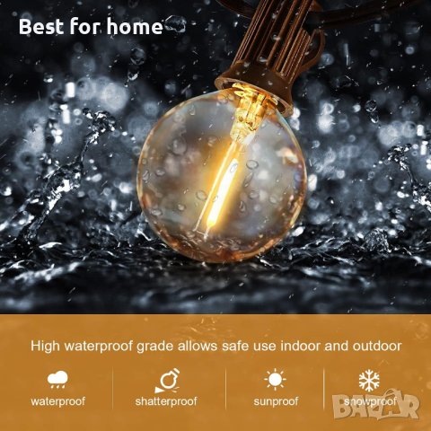 7 М външни светлини, водоустойчиви свързващи се G40 патио светлини, 12 висящи крушки, снимка 2 - Лед осветление - 43217759