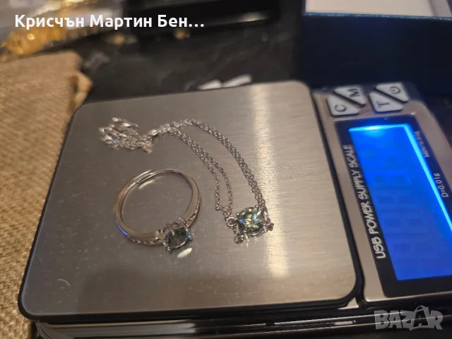 Гривна +пръстен с Мойсанит и диамант 3к проба 925, снимка 5 - Колиета, медальони, синджири - 49605878