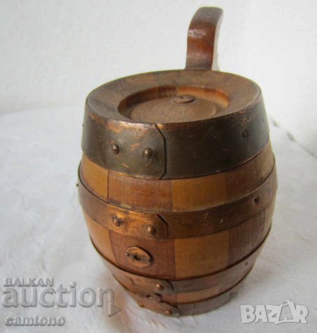 Стара дървена халба с капак, съд, Германия, форма буре, снимка 5 - Антикварни и старинни предмети - 28884182