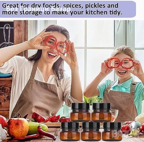 Нови 6 броя x 60мл Пластмасови Буркани Амбър UV Защита Многократна Употреба, снимка 7 - Други стоки за дома - 43446757