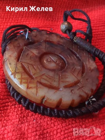 СТАР ТРАДИЦИОНЕН ТИБЕТСКИ НЕФРИТЕН МЕДАЛЬОН РЪЧНО ДВУСТРАННО ОРНАМЕНТИРАН ЕТНО НАКИТ 26120, снимка 4 - Антикварни и старинни предмети - 40471436