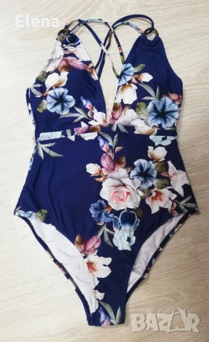 Цял син бански костюм на цветя, снимка 4 - Бански костюми - 33050279