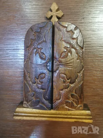 ръчно резбован стар триптих, снимка 6 - Антикварни и старинни предмети - 49243234