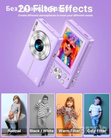 Нова детска Портативна 44MP камера с видео 1080P и светкавица – лилава, снимка 5 - Фотоапарати - 52081237