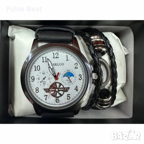 Мъжки часовник с големи цифри и подаръчна гривна – стил и практичност в готов комплект, снимка 6 - Мъжки - 52045247