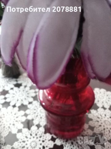Ваза българско цветно стъкло с голям букет цветя, снимка 2 - Декорация за дома - 37915739