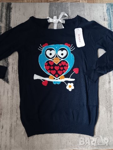 Пуловер финно плетиво с принт бухал,коте и петел в различни цветове, снимка 10 - Блузи с дълъг ръкав и пуловери - 44031935