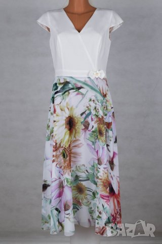 Дълга лятна рокля в цвят екрю на цветя марка Risca - M, снимка 2 - Рокли - 32561004