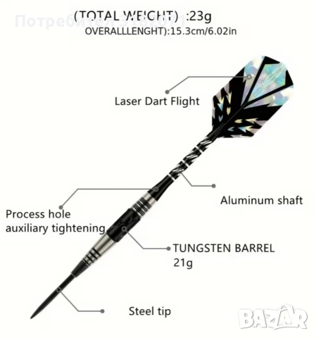 90% tungsten професионални стрели за дартс,23гр., снимка 3 - Дартс - 52978396