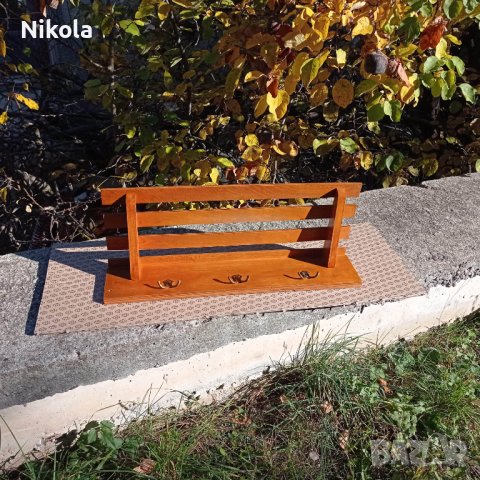 Стенна закачалка за дрехи и шапки дървена 64/24см, снимка 16 - Закачалки - 38486837