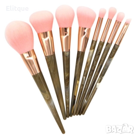 Стилен комплект от 8 броя чеки за грим с дръжки тъмен мрамор HZS28