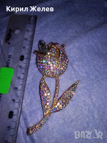 ПОЗЛАТЕНА ФЛОРАЛНА АР НУВО СТИЛ КРИСТАЛНА БРОНЗОВА БРОШКА ЦВЕТЕ / ЛИПСВА й ИГЛАТА! 37035, снимка 9 - Други - 39934790