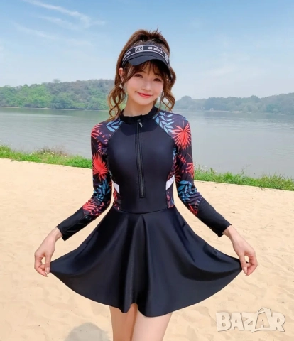 Бански с дълги ръкави и пола