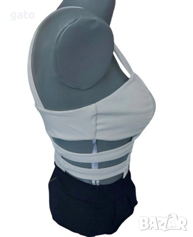 Къс елегантен гащеризон в бяло и черно , снимка 3 - Гащеризони - 40604572