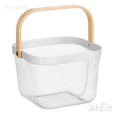 Метална кошница 24.5x24.5x18 см./метална кошница с дървена дръжка