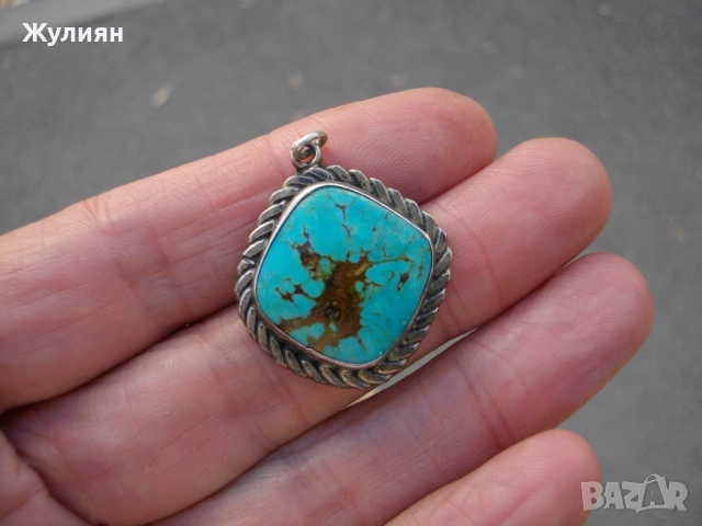 СТАРА СРЕБЪРЕНА ВИСУЛКА С ТЮРКОАЗ , снимка 5 - Антикварни и старинни предмети - 51787542