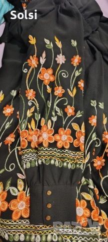 дълга рокля пясъчна коприна с бродерия размер l, снимка 3 - Рокли - 52587337