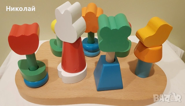 Комплект дървени кубчета за нанизване "Цветна градина" , снимка 6 - Игри и пъзели - 53194270