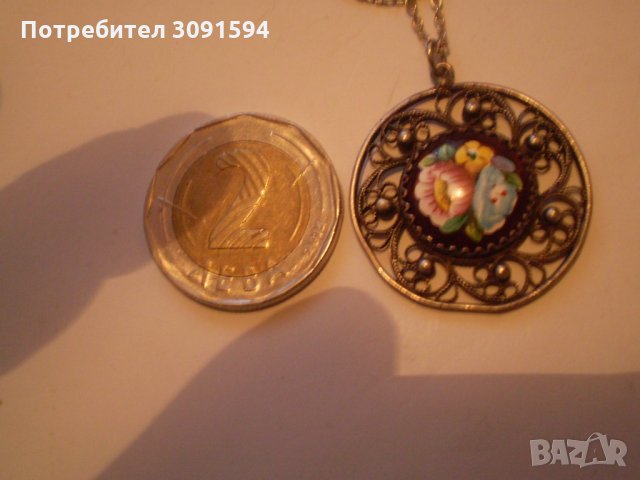 Ретро медальон посребрен филигран с порцелан, снимка 4 - Други ценни предмети - 35000059