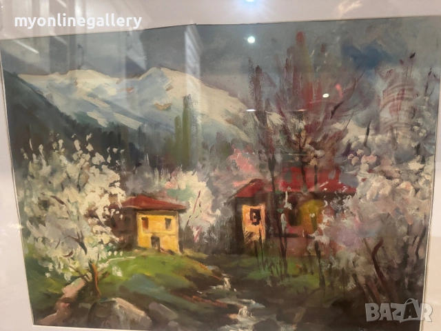 Стара картина Стоян Кирязов масло на картон, снимка 3 - Картини - 53204103