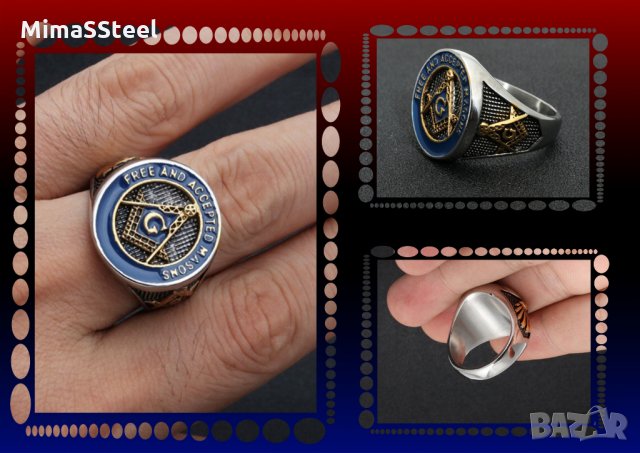 Мъжки  Масонски стоманен пръстен Stainless Steel 316L, снимка 5 - Пръстени - 28311614