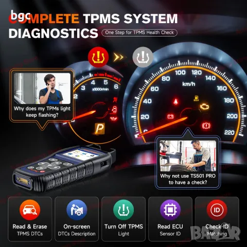 Autel TS501 PRO MaxiTPMS Уред за програмиране на датчици за гуми - ДОЖИВОТНИ ОБНОВЛЕНИЯ, снимка 5 - Друга електроника - 50268165