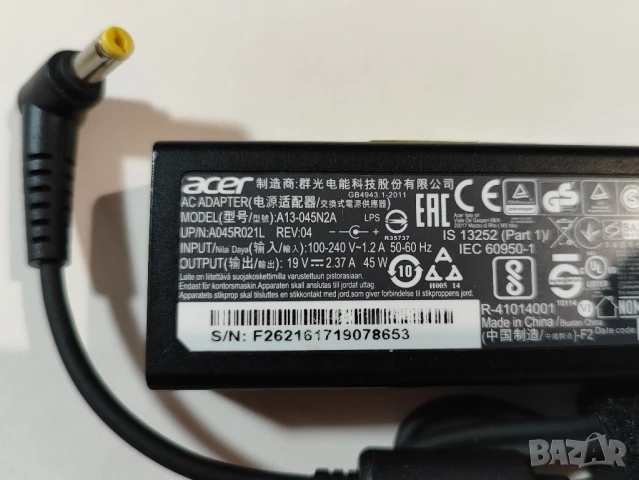 Оригинално зарядно за ACER  19V / 2.37A / 45W
, снимка 2 - Части за лаптопи - 50980950