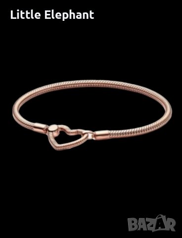 Сребърна гривна Пандора,"Отвори сърцето си"змийска плетка със закопчалка сърце,Rose Gold,19 см/нова