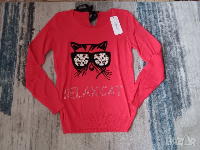 Пуловер финно плетиво с принт бухал,коте и петел в различни цветове, снимка 9 - Блузи с дълъг ръкав и пуловери - 44031935