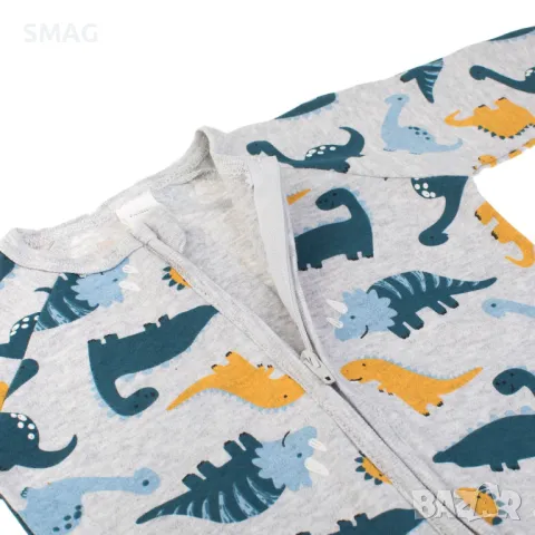Бебешко памучно боди ромпър сиво с динозаври S_1245185, снимка 2 - Бебешки гащеризони - 49897218