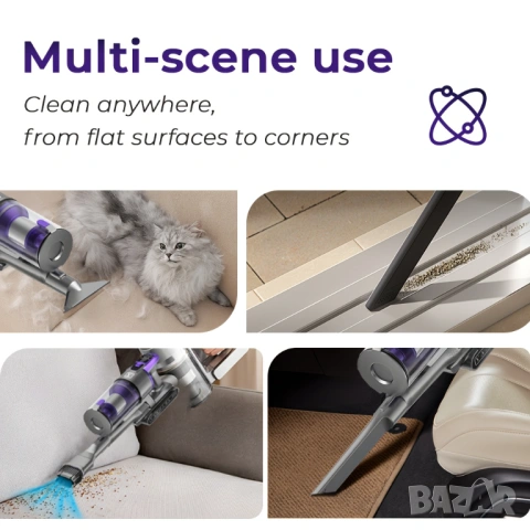 Безжична Вертикална Прахосмукачка - Yanhama H5 650W 75000Pa, 4-в-1 с 70 Мин Работа, LED!, снимка 5 - Прахосмукачки - 53250223